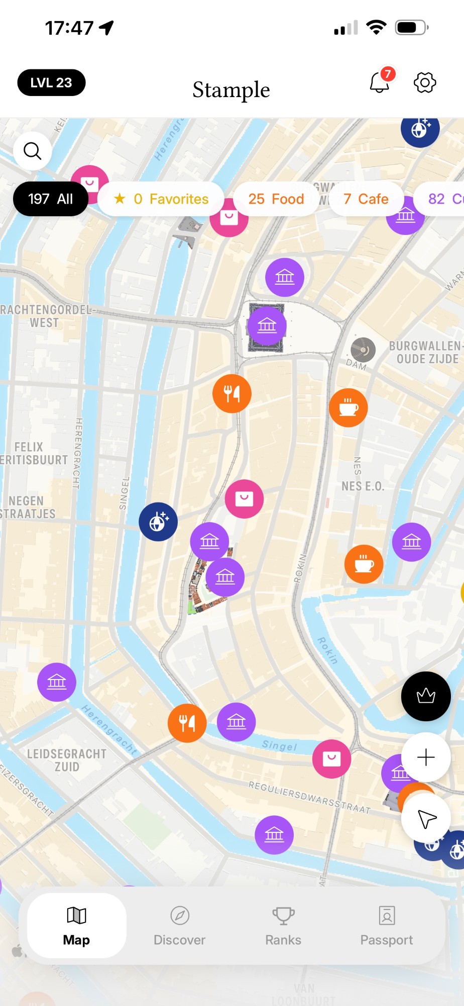 The Stample map, covered in curated spots across the city